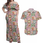 Aussie Birds Christmas La La Land Couples Matching Off Shoulder Maxi Dress and Hawaiian Shirt Pink Vintage Stamp Edition - Aussie Hoodie