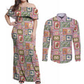 Aussie Birds Christmas La La Land Couples Matching Off Shoulder Maxi Dress and Long Sleeve Button Shirt Pink Vintage Stamp Edition - Aussie Hoodie