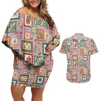 Aussie Birds Christmas La La Land Couples Matching Off Shoulder Short Dress and Hawaiian Shirt Pink Vintage Stamp Edition - Aussie Hoodie