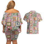 Aussie Birds Christmas La La Land Couples Matching Off Shoulder Short Dress and Hawaiian Shirt Pink Vintage Stamp Edition - Aussie Hoodie