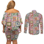 Aussie Birds Christmas La La Land Couples Matching Off Shoulder Short Dress and Long Sleeve Button Shirt Pink Vintage Stamp Edition - Aussie Hoodie