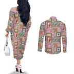 Aussie Birds Christmas La La Land Couples Matching Off The Shoulder Long Sleeve Dress and Long Sleeve Button Shirt Pink Vintage Stamp Edition - Aussie Hoodie