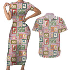 Aussie Birds Christmas La La Land Couples Matching Short Sleeve Bodycon Dress and Hawaiian Shirt Pink Vintage Stamp Edition - Aussie Hoodie