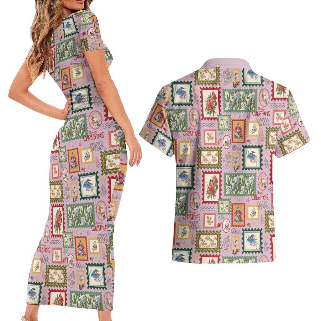 Aussie Birds Christmas La La Land Couples Matching Short Sleeve Bodycon Dress and Hawaiian Shirt Pink Vintage Stamp Edition - Aussie Hoodie