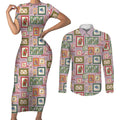 Aussie Birds Christmas La La Land Couples Matching Short Sleeve Bodycon Dress and Long Sleeve Button Shirt Pink Vintage Stamp Edition - Aussie Hoodie