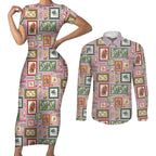 Aussie Birds Christmas La La Land Couples Matching Short Sleeve Bodycon Dress and Long Sleeve Button Shirt Pink Vintage Stamp Edition - Aussie Hoodie