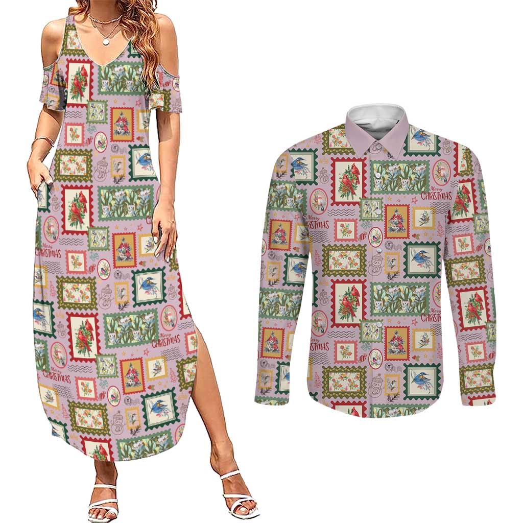 Aussie Birds Christmas La La Land Couples Matching Summer Maxi Dress and Long Sleeve Button Shirt Pink Vintage Stamp Edition - Aussie Hoodie
