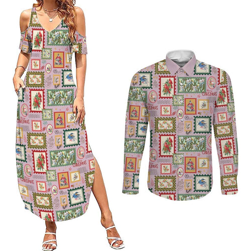 Aussie Birds Christmas La La Land Couples Matching Summer Maxi Dress and Long Sleeve Button Shirt Pink Vintage Stamp Edition - Aussie Hoodie