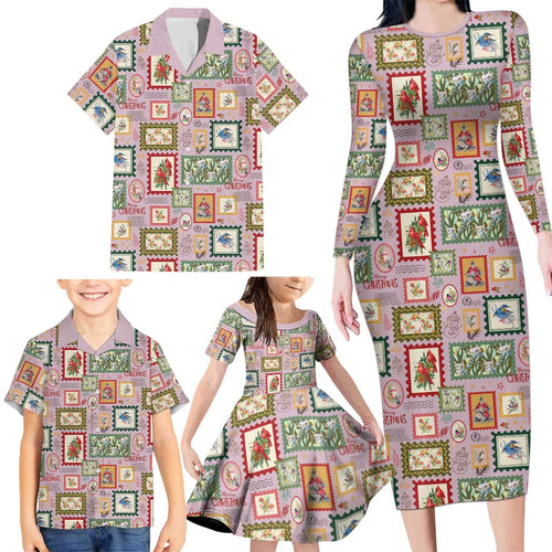 Aussie Birds Christmas La La Land Family Matching Long Sleeve Bodycon Dress and Hawaiian Shirt Pink Vintage Stamp Edition - Aussie Hoodie