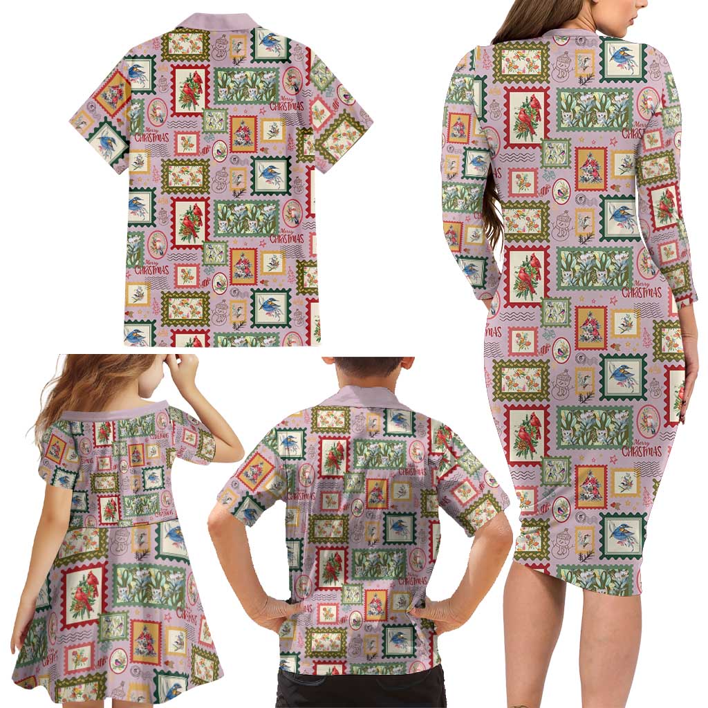 Aussie Birds Christmas La La Land Family Matching Long Sleeve Bodycon Dress and Hawaiian Shirt Pink Vintage Stamp Edition - Aussie Hoodie