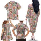 Aussie Birds Christmas La La Land Family Matching Off The Shoulder Long Sleeve Dress and Hawaiian Shirt Pink Vintage Stamp Edition - Aussie Hoodie