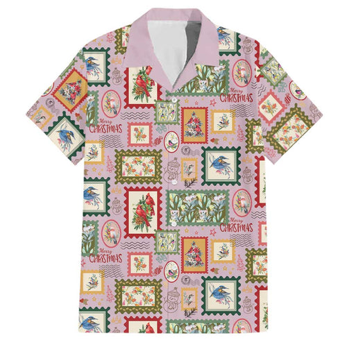 Aussie Birds Christmas La La Land Family Matching Off The Shoulder Long Sleeve Dress and Hawaiian Shirt Pink Vintage Stamp Edition - Aussie Hoodie
