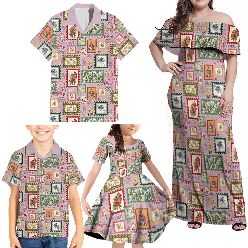 Aussie Birds Christmas La La Land Family Matching Off Shoulder Maxi Dress and Hawaiian Shirt Pink Vintage Stamp Edition - Aussie Hoodie
