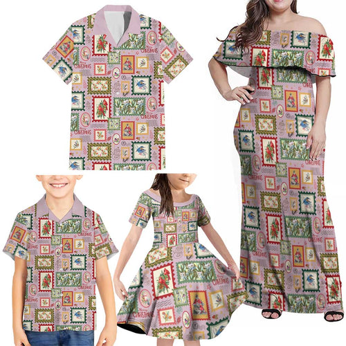 Aussie Birds Christmas La La Land Family Matching Off Shoulder Maxi Dress and Hawaiian Shirt Pink Vintage Stamp Edition - Aussie Hoodie