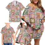 Aussie Birds Christmas La La Land Family Matching Off Shoulder Short Dress and Hawaiian Shirt Pink Vintage Stamp Edition - Aussie Hoodie