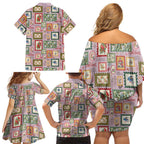 Aussie Birds Christmas La La Land Family Matching Off Shoulder Short Dress and Hawaiian Shirt Pink Vintage Stamp Edition - Aussie Hoodie