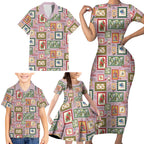 Aussie Birds Christmas La La Land Family Matching Short Sleeve Bodycon Dress and Hawaiian Shirt Pink Vintage Stamp Edition - Aussie Hoodie