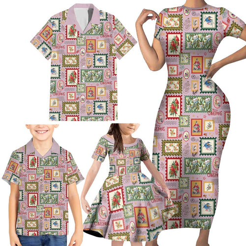 Aussie Birds Christmas La La Land Family Matching Short Sleeve Bodycon Dress and Hawaiian Shirt Pink Vintage Stamp Edition - Aussie Hoodie