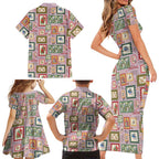 Aussie Birds Christmas La La Land Family Matching Short Sleeve Bodycon Dress and Hawaiian Shirt Pink Vintage Stamp Edition - Aussie Hoodie