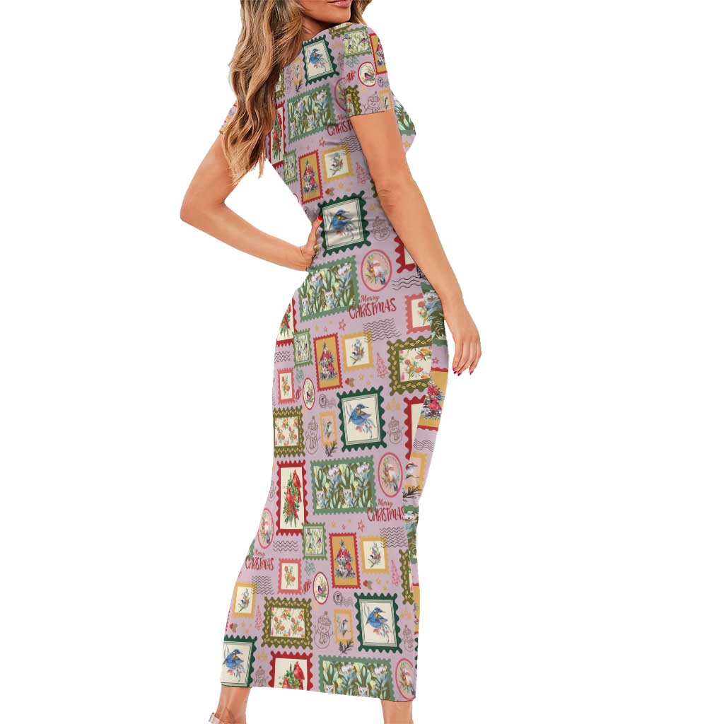 Aussie Birds Christmas La La Land Family Matching Short Sleeve Bodycon Dress and Hawaiian Shirt Pink Vintage Stamp Edition - Aussie Hoodie