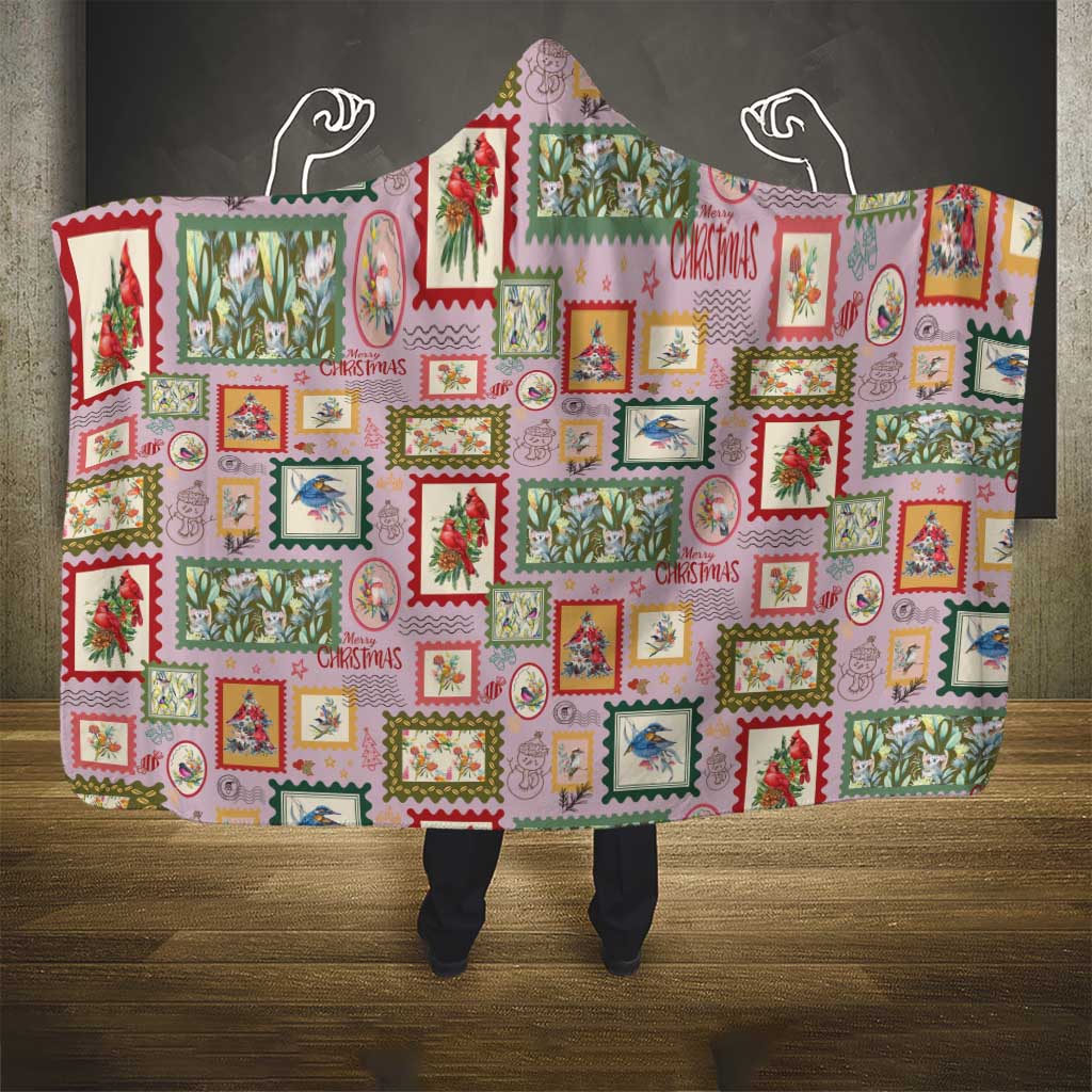 Aussie Birds Christmas La La Land Hooded Blanket Pink Vintage Stamp Edition - Aussie Hoodie