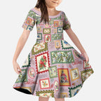 Aussie Birds Christmas La La Land Kid Short Sleeve Dress Pink Vintage Stamp Edition - Aussie Hoodie