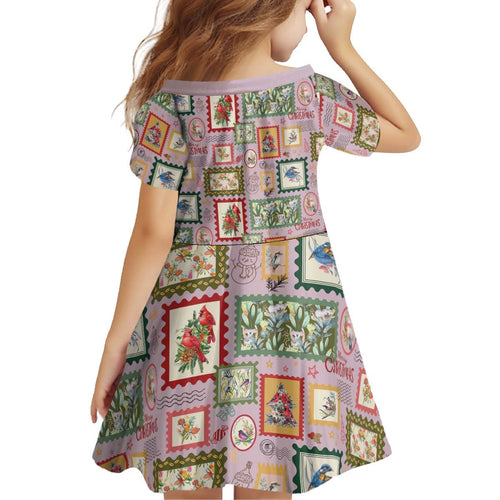 Aussie Birds Christmas La La Land Kid Short Sleeve Dress Pink Vintage Stamp Edition - Aussie Hoodie