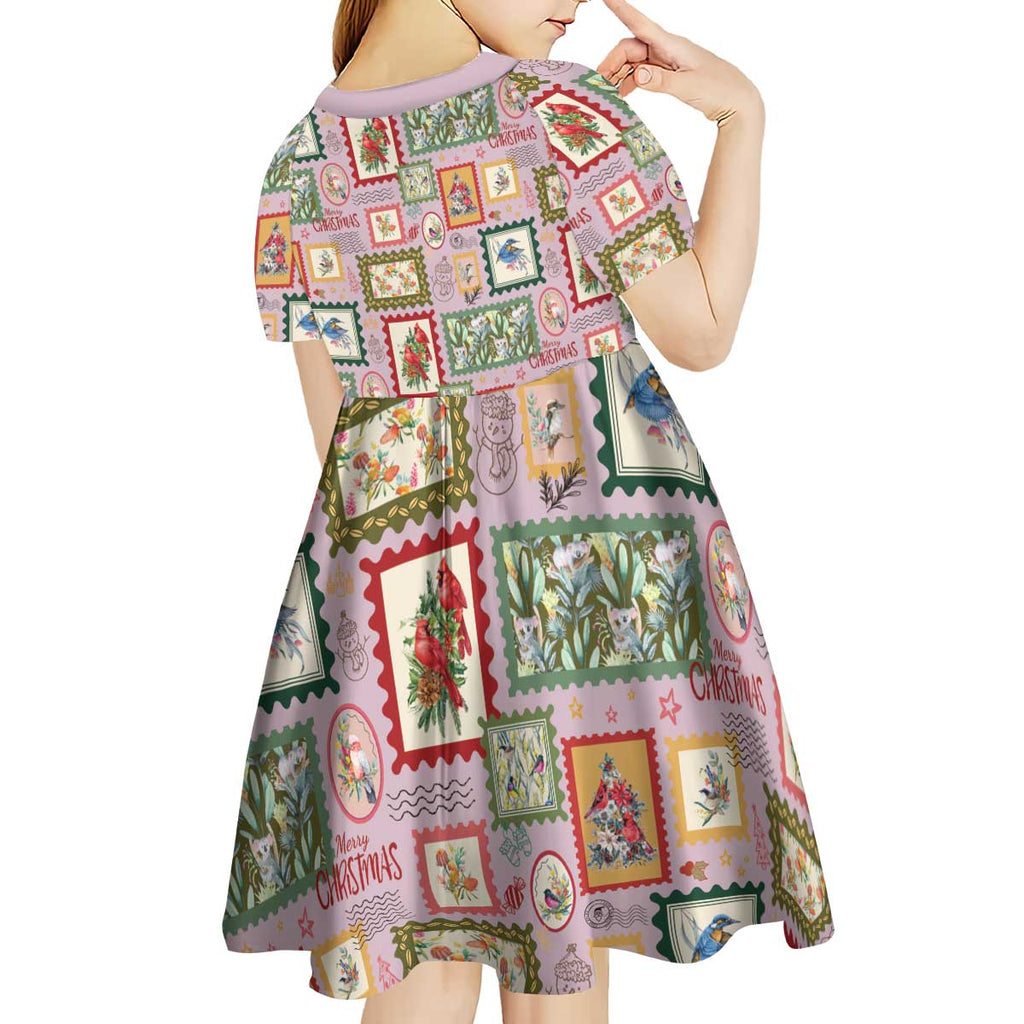 Aussie Birds Christmas La La Land Kid Short Sleeve Dress Pink Vintage Stamp Edition - Aussie Hoodie