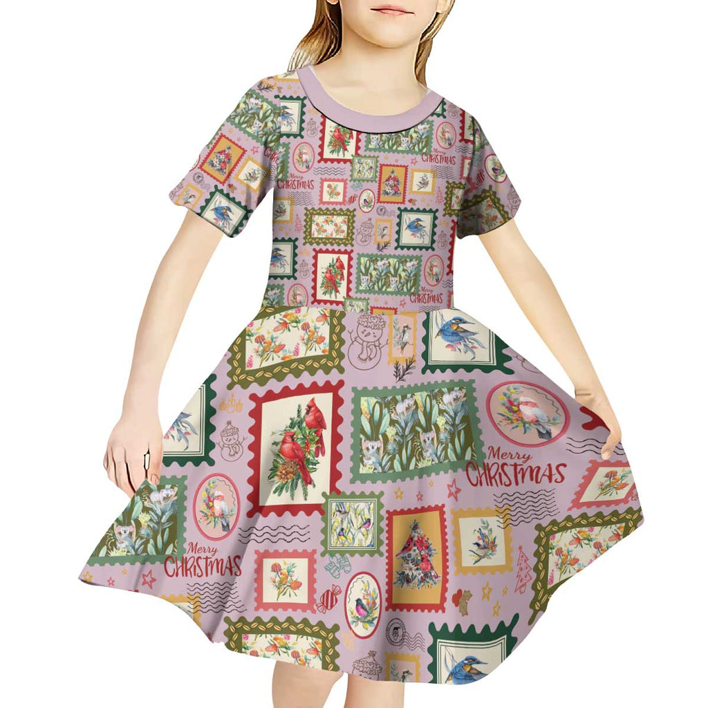 Aussie Birds Christmas La La Land Kid Short Sleeve Dress Pink Vintage Stamp Edition - Aussie Hoodie