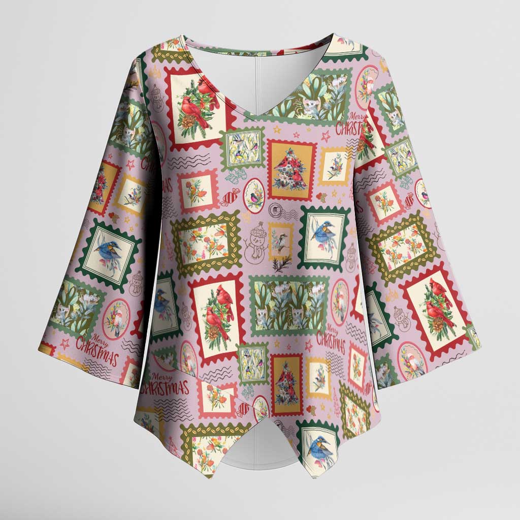 Aussie Birds Christmas La La Land Kimono Sleeve Blouse Pink Vintage Stamp Edition - Aussie Hoodie