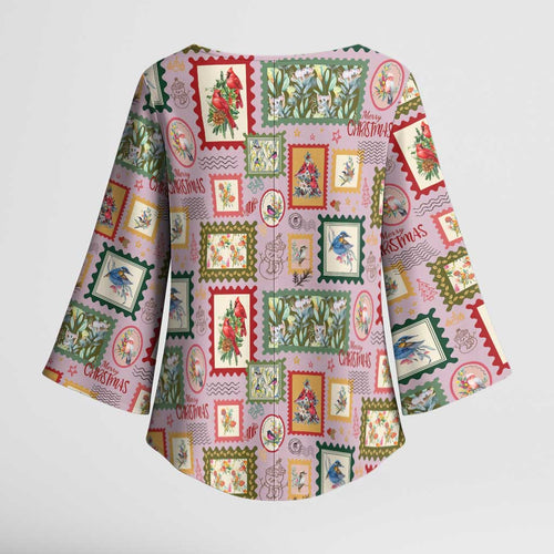 Aussie Birds Christmas La La Land Kimono Sleeve Blouse Pink Vintage Stamp Edition - Aussie Hoodie