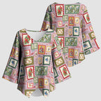 Aussie Birds Christmas La La Land Kimono Sleeve Blouse Pink Vintage Stamp Edition - Aussie Hoodie
