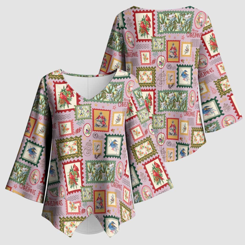 Aussie Birds Christmas La La Land Kimono Sleeve Blouse Pink Vintage Stamp Edition - Aussie Hoodie