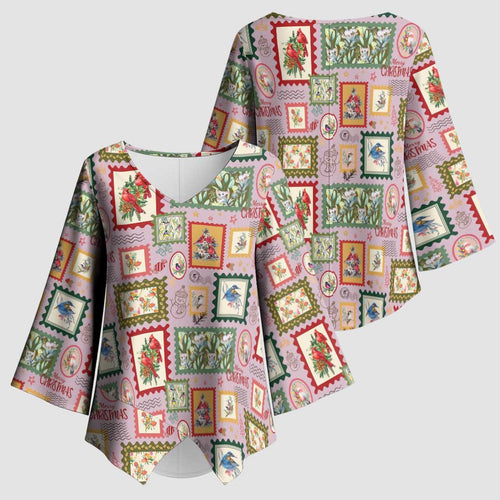 Aussie Birds Christmas La La Land Kimono Sleeve Blouse Pink Vintage Stamp Edition - Aussie Hoodie