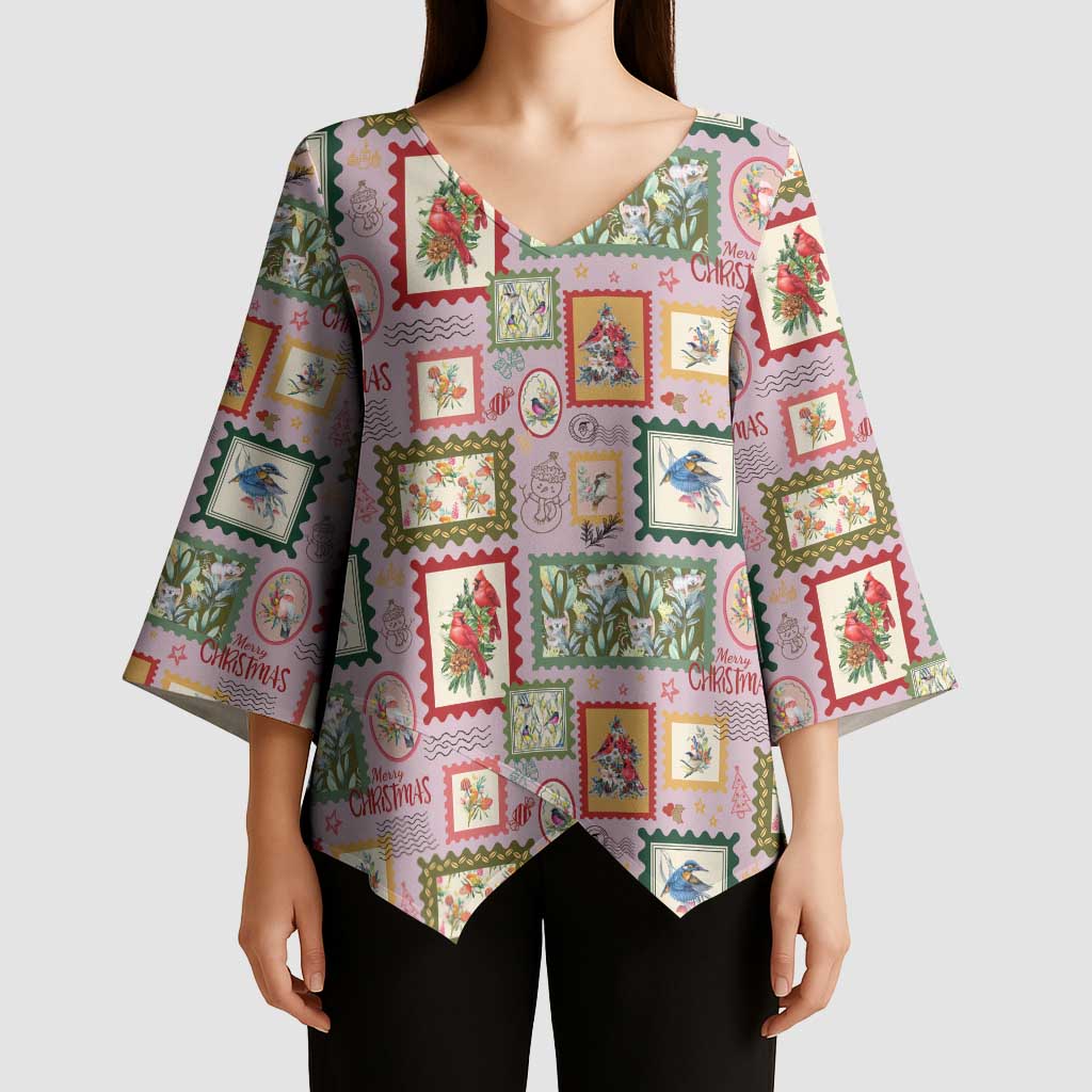 Aussie Birds Christmas La La Land Kimono Sleeve Blouse Pink Vintage Stamp Edition - Aussie Hoodie