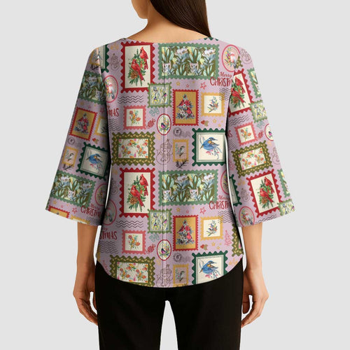 Aussie Birds Christmas La La Land Kimono Sleeve Blouse Pink Vintage Stamp Edition - Aussie Hoodie