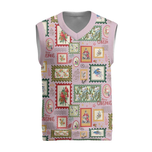 Aussie Birds Christmas La La Land Christmas Knitted V-Neck Vest Pink Vintage Stamp Edition - Aussie Hoodie