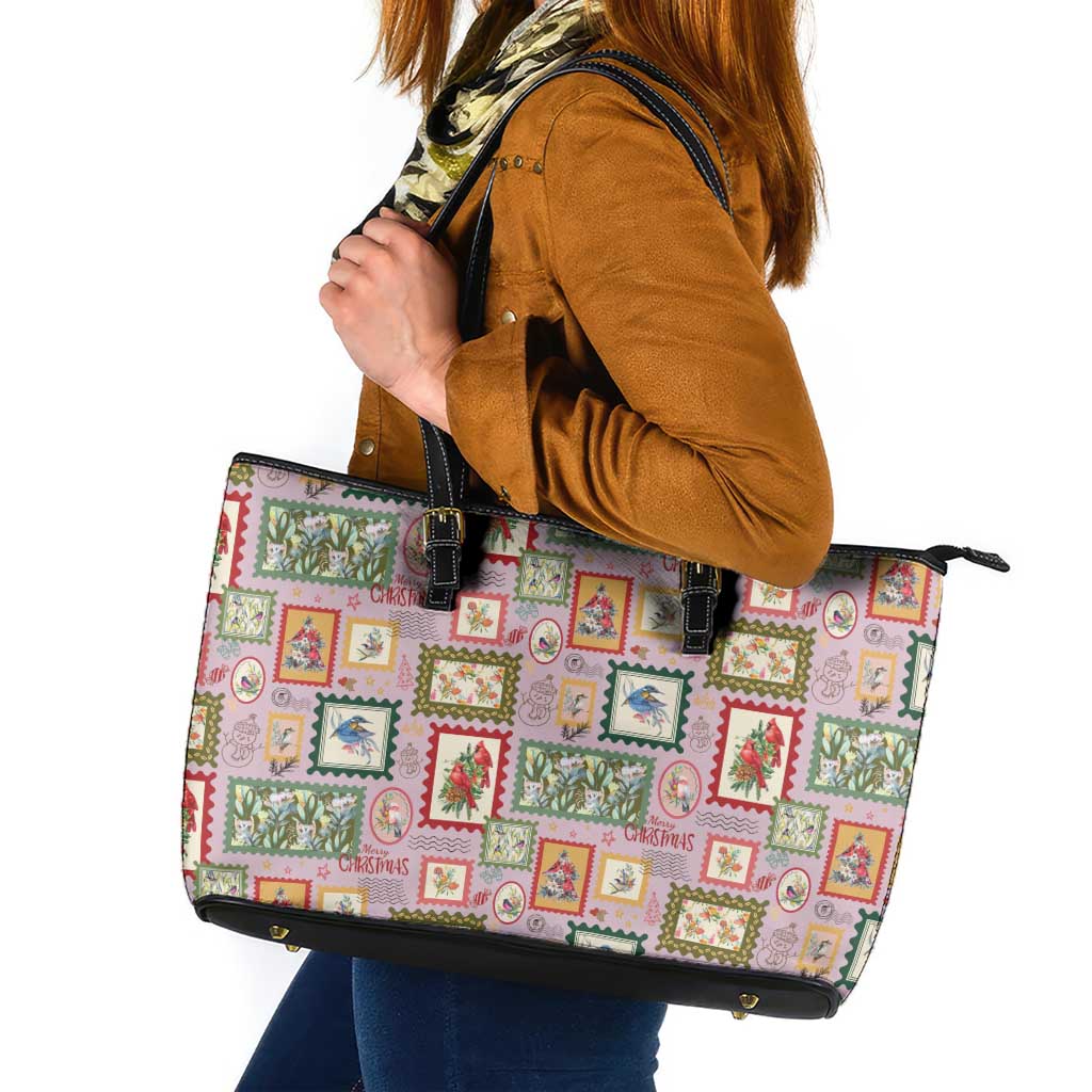 Aussie Birds Christmas La La Land Leather Tote Bag Pink Vintage Stamp Edition - Aussie Hoodie