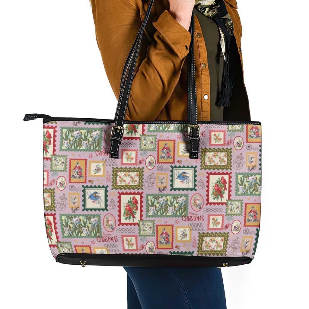 Aussie Birds Christmas La La Land Leather Tote Bag Pink Vintage Stamp Edition - Aussie Hoodie