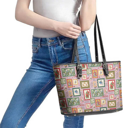 Aussie Birds Christmas La La Land Leather Tote Bag Pink Vintage Stamp Edition - Aussie Hoodie