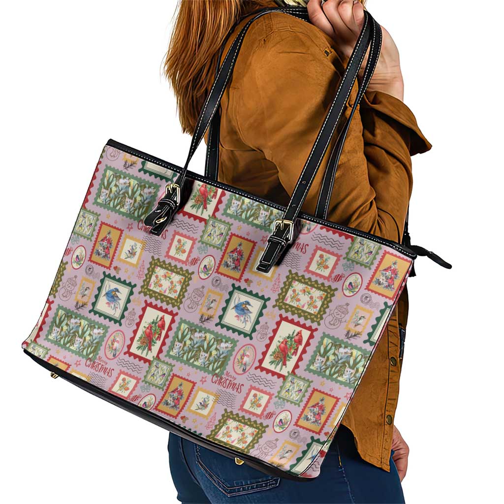 Aussie Birds Christmas La La Land Leather Tote Bag Pink Vintage Stamp Edition - Aussie Hoodie