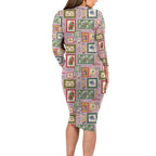 Aussie Birds Christmas La La Land Long Sleeve Bodycon Dress Pink Vintage Stamp Edition - Aussie Hoodie