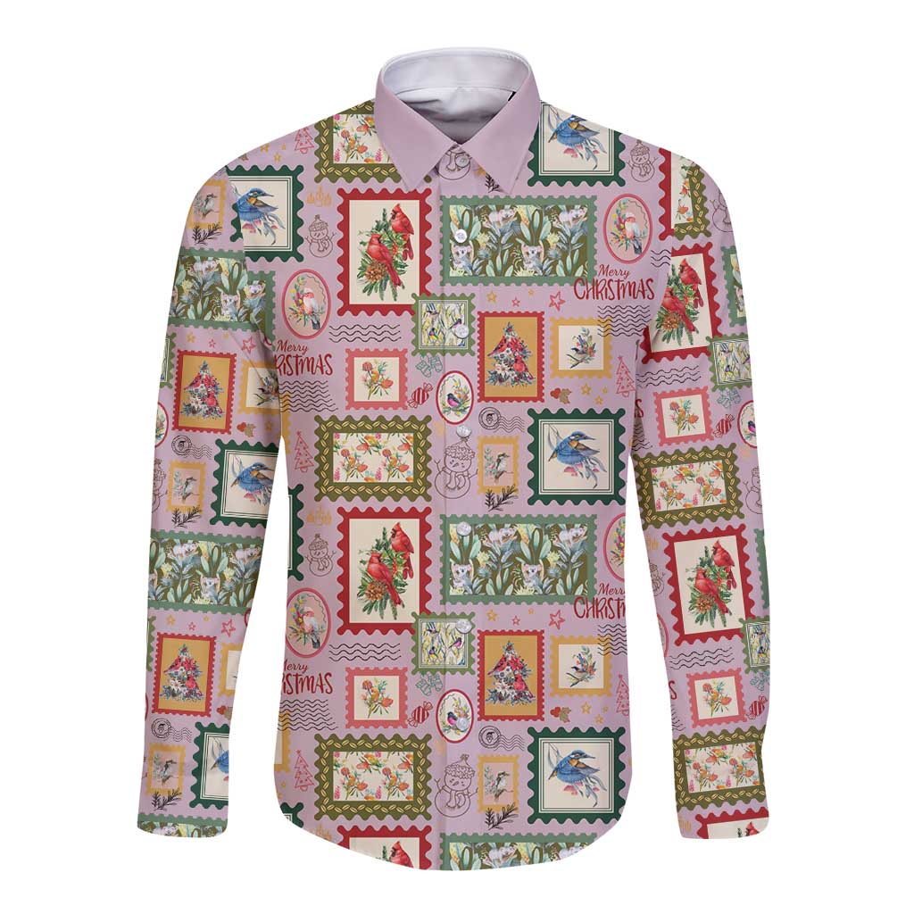 Aussie Birds Christmas La La Land Long Sleeve Button Shirt Pink Vintage Stamp Edition - Aussie Hoodie