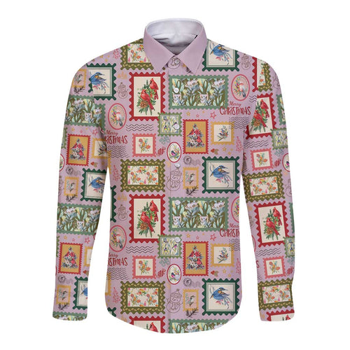Aussie Birds Christmas La La Land Long Sleeve Button Shirt Pink Vintage Stamp Edition - Aussie Hoodie