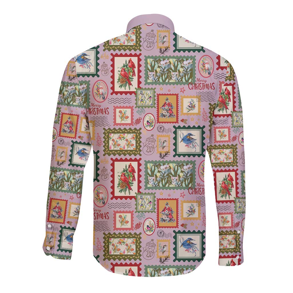 Aussie Birds Christmas La La Land Long Sleeve Button Shirt Pink Vintage Stamp Edition - Aussie Hoodie