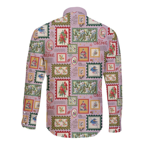 Aussie Birds Christmas La La Land Long Sleeve Button Shirt Pink Vintage Stamp Edition - Aussie Hoodie
