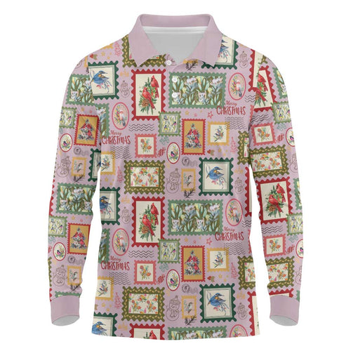 Aussie Birds Christmas La La Land Long Sleeve Polo Shirt Pink Vintage Stamp Edition - Aussie Hoodie