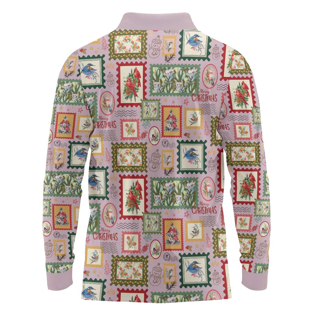 Aussie Birds Christmas La La Land Long Sleeve Polo Shirt Pink Vintage Stamp Edition - Aussie Hoodie