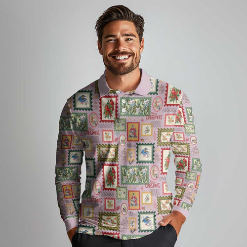 Aussie Birds Christmas La La Land Long Sleeve Polo Shirt Pink Vintage Stamp Edition - Aussie Hoodie