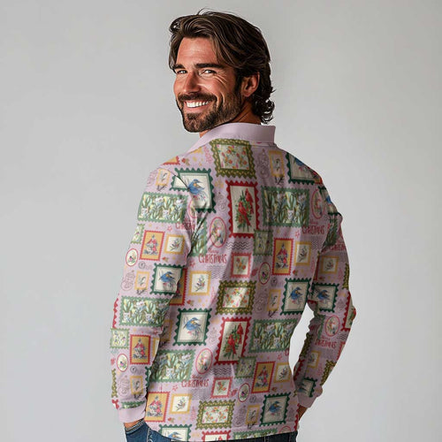 Aussie Birds Christmas La La Land Long Sleeve Polo Shirt Pink Vintage Stamp Edition - Aussie Hoodie